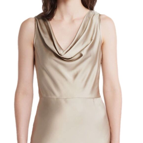 NWT BOSS “Dawida” satin cowl neck midi dress in champagne gold Size 6 - Picture 5 of 14